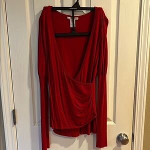 Nanette Lepore Red Ruched Long Sleeve Sweater